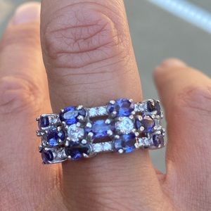 Sterling Silver Vermeil White Gold Over Tanzanite and Diamond ring (lab created)